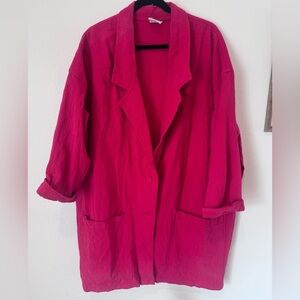 VTG CMC Color Me Cotton Fuchsia Pink 100% Cotton Blazer Jacket Sz M- Oversized